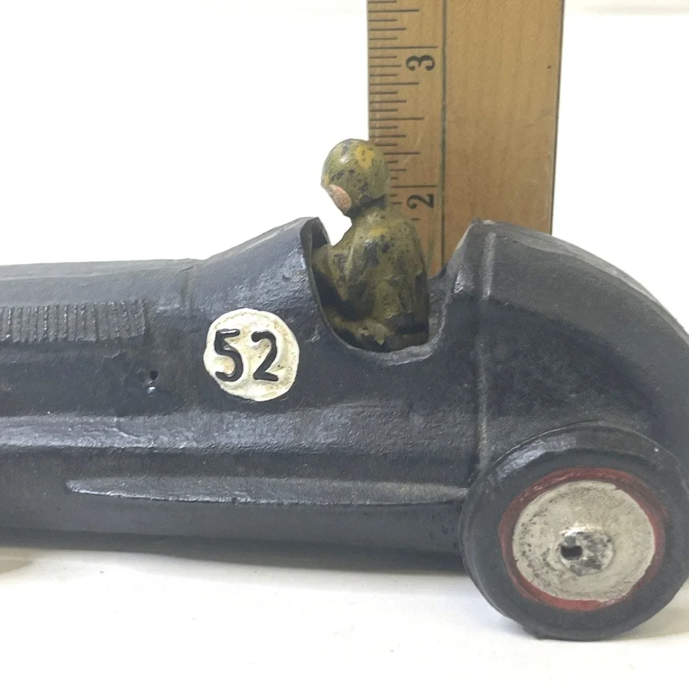 Vintage Cast Iron Streamline Race Car w/‎ Driver #52 Black Repro Hubley Style